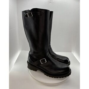 Guide Gear Engineer Boots Men's Size 10.5 Black Leather 15" Buckle Zip Lug Sole